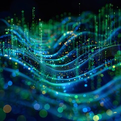 Advanced 3D Data Landscape: Blue-Green Tech Visualization