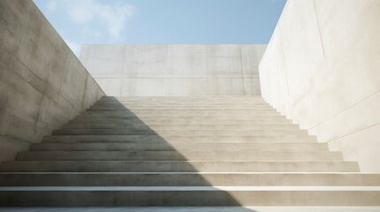 Obraz premium Concrete stairs leading up to blue sky with clouds, perspective view