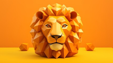 Eyecatching image of a vibrant cubeshaped lion complete with a cubic mane in golden tones displayed on a solid orange background ideal for creative wildlife artwork or animation character design