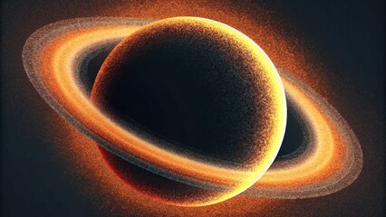 Close up of a curved dust ring in deep space, with an orange and dark blue gradient