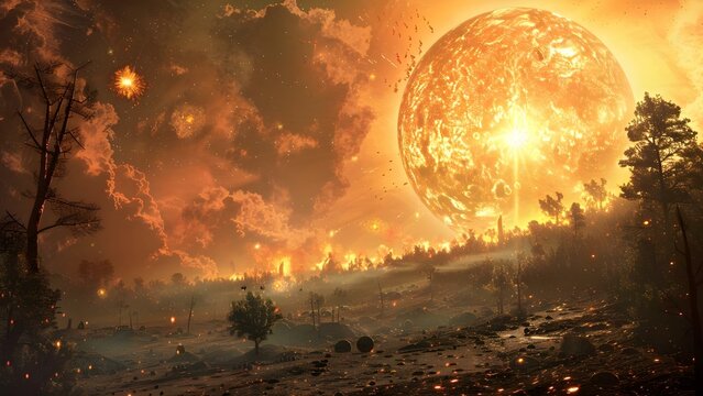 Artistic depiction of lifes emergence on early Earth through natural processes. Concept Early Earth, Life Emergence, Natural Processes, Artistic Depiction, Evolution of Life