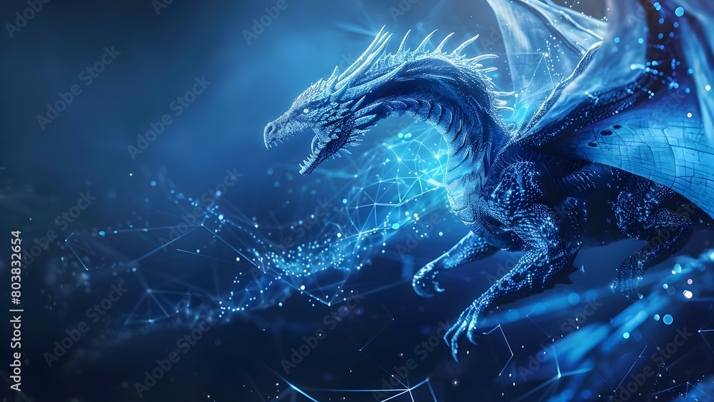 Aufkleber abstract flying dragon on dark blue background symbolizing artificial intelligence and data . concep
