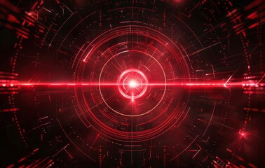 Red laser beams radiating light in the center of an abstract background with circular patterns, creating a dynamic and futuristic visual effect