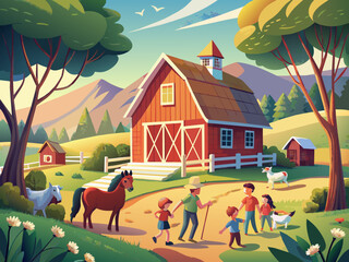 Naklejka premium farm with horses