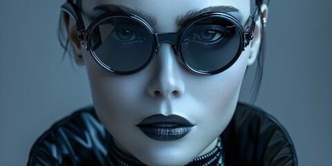 surreal portrait of a female cyborg with sunglasses