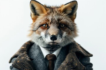 Obraz premium A Arctic Foxin a sharp business suit, poised and dignified, isolated against a stark white background, AI Generative