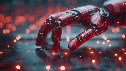 AI and machine learning concept, hands of a robot and human touching, set against a big data network connection background, science and artificial intelligence, widescreen, futuris, AI Generative