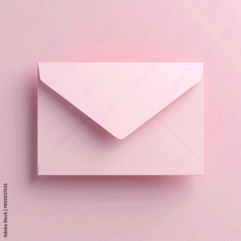 Poster create a 3d rendering of a blank white card enclosed in a delicate pink envelope, set against a cohe
