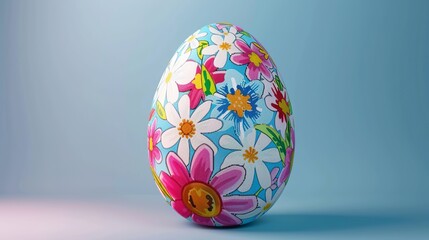 A 3D image showcasing the packaging design of a colorful floral Easter egg, featuring full printing. The image is intended for product photography - obrazy, fototapety, plakaty