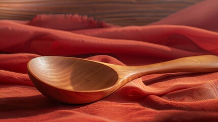 An advertising podium photograph showcasing a traditional Romanian wooden spoon crafted from optic fiber.