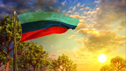 waving flag of Luhansk Peoples Republic at sunrise for national holiday - abstract 3D rendering