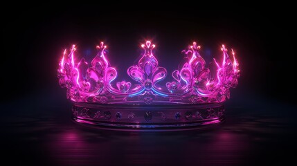 Illuminated Neon Purple Crown Floating in Dark Ambiance
