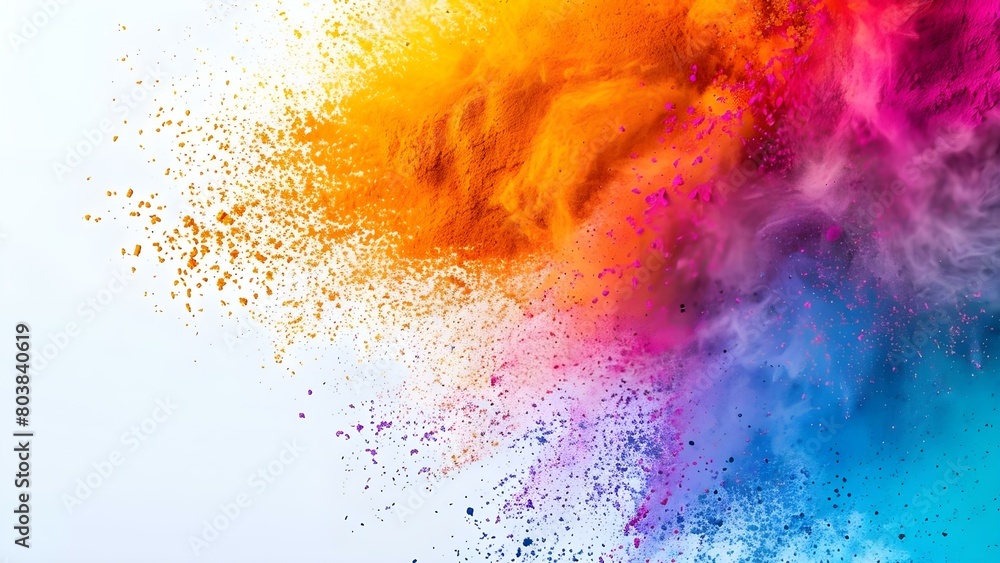 Poster vibrant colored powder particles on white background for colorful and dynamic projects . concept vib