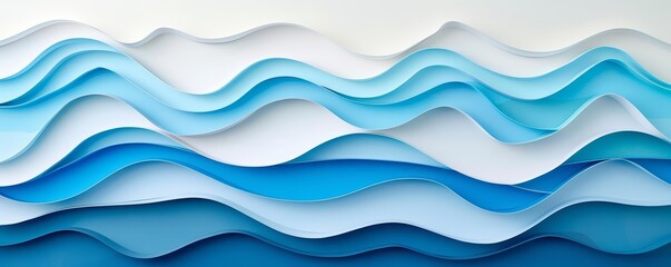 An abstract paper art of a summer seascape showcases vivid blues and whites, evoking a serene coastal vibe, paper art style Sharpen banner template with copy space on center