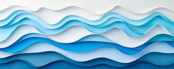 Fototapeta premium An abstract paper art of a summer seascape showcases vivid blues and whites, evoking a serene coastal vibe, paper art style Sharpen banner template with copy space on center