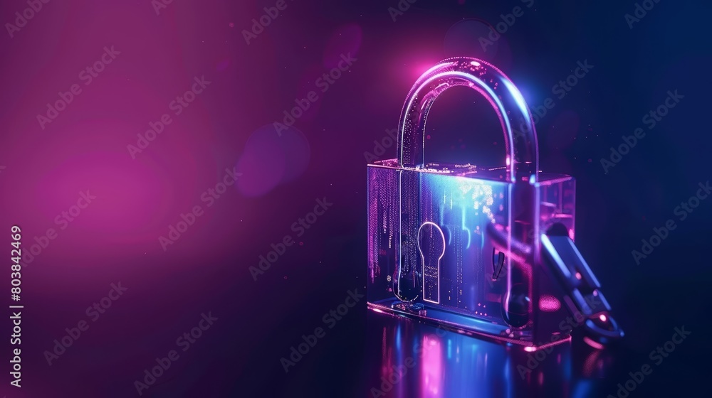 Poster creative digital padlock hologram displayed in a techdriven security concept, sharpen banner templat