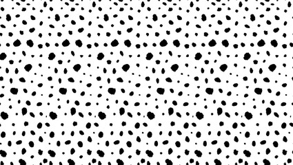 Seamless dalmatian animal horizontal pattern. Vector illustration with random ink black spots on white background. Spotted fur animal texture of dog, leopard, cow. Hipster polka dot print © A_Y_N