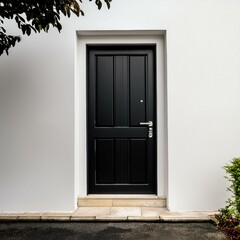 door in the wall,A minimalis the contrast of a sleek black door standing out against a pristine...