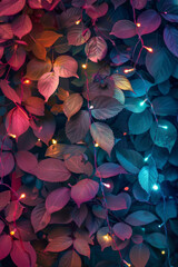 Beautiful fairy lights pattern with leaves for background