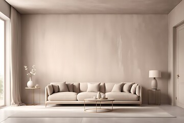  Light beige living room - modern interior hall and furniture design. Mockup for art - ivory taupe...