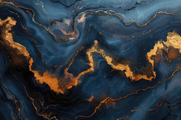 A mesmerizing marble pattern with dark blue and gold veins. Created with Ai