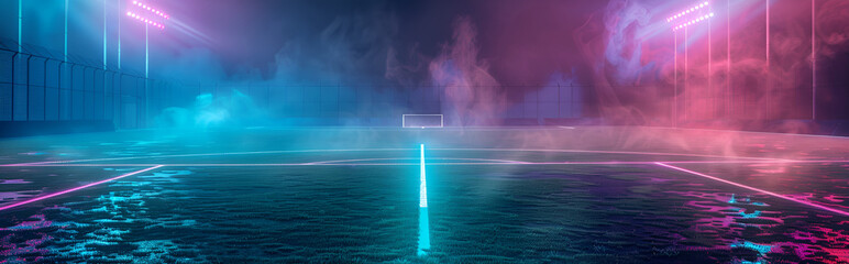 textured soccer game field with neon fog
