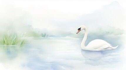 graceful swan on a misty lake