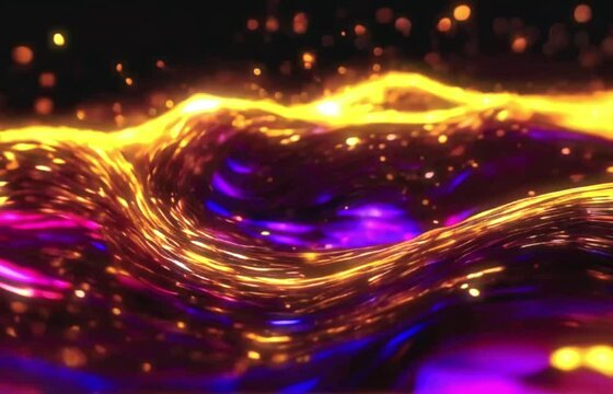 golden big data slow motion loop  3D animation big data digital line wave business concept