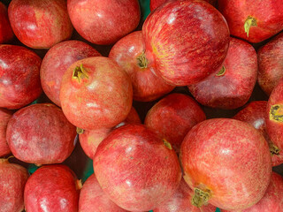 Closeup of pomegranate on display at farmers market