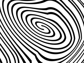 Abstract hypnotic wave pattern with black-and-white striped lines. Psychedelic background. Op art, optical illusion. Modern design, graphic texture.