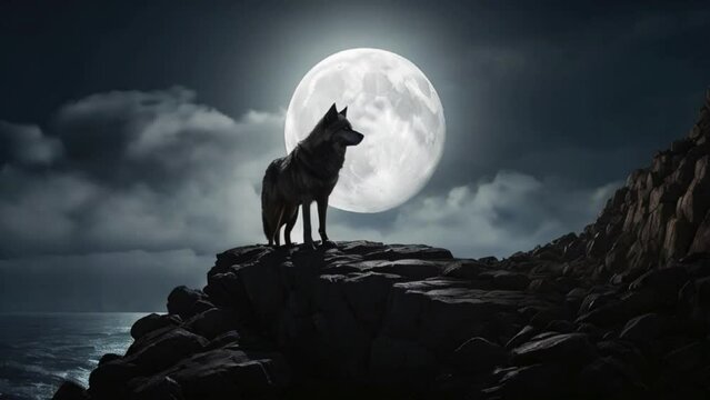 wolf ready for howling at full moon,  looking for gang of wolf