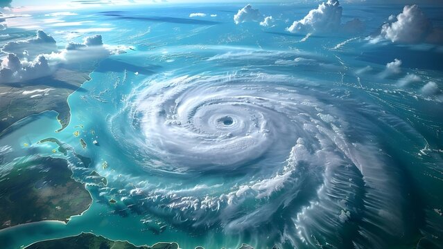 3D view of Hurricane Ian in Florida demonstrating climate change impact . Concept Climate Change, Hurricane Ian, Florida, 3D Visualization, Impact