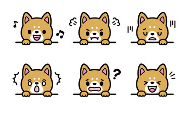Clip art set of cute dog's facial expression with paws out