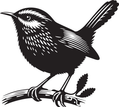 recommend clip art: wren bird silhouette vector illustration art white background - Generative AI 