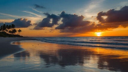 Naklejka premium sunset over the sea Tropical Sunset Serenity Coastal Bliss 