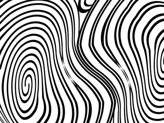 Abstract hypnotic wave pattern with black-and-white striped lines. Psychedelic background. Op art, optical illusion. Modern design, graphic texture.