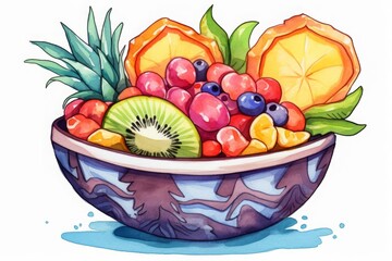 colorful acai bowl topped with fresh fruit