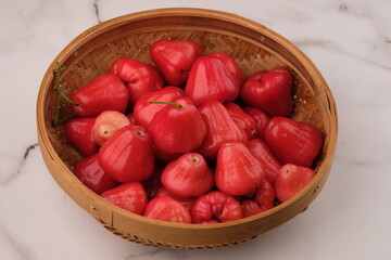 Water guava is a plant in the guava family or Myrtaceae originating from Southeast Asia. Syzygium aqueum. jambu air.