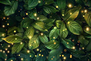 Beautiful fairy lights pattern with leaves for background
