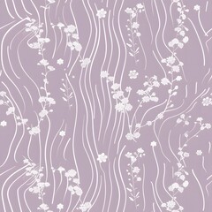 white flowers and dots on a light purple background, pattern for children's wallpaper design