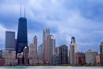 Chicago Skyline With Blue Cloudy Sky