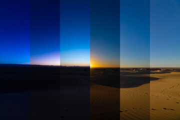 A sliced time lapse photography of sunrise sahara desert in Morocco wide shot