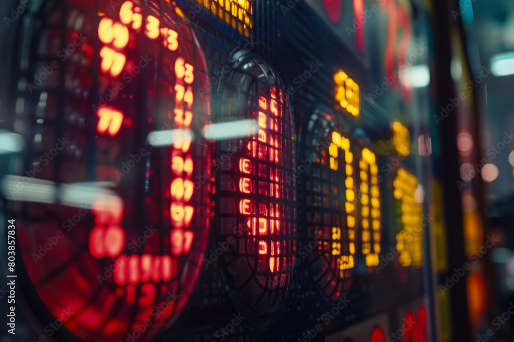 Poster a close up of a digital clock with red numbers on it