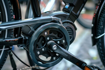 A bicycle with a black chain and a black gear