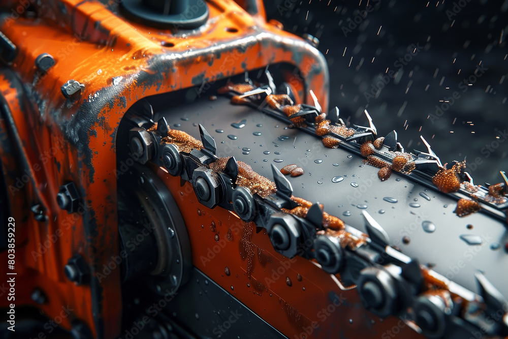Poster a rusty chain on a chainsaw