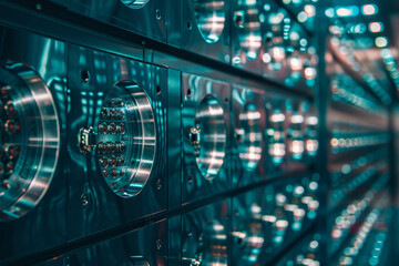 Obraz premium A row of metal cylinders with a shiny surface