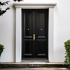 door in a house,the striking juxtaposition of a bold black door set against a clean white wall,