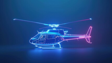 Glowing neon Rescue helicopter icon isolated on black background.