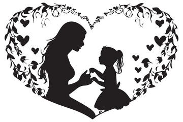 A Mother And Daughter Silhouette In The Heart Shape