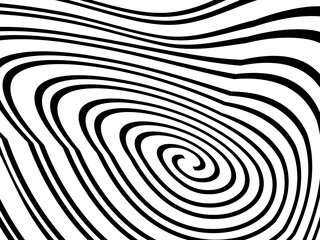 Abstract hypnotic wave pattern with black-and-white striped lines. Psychedelic background. Op art, optical illusion. Modern design, graphic texture.